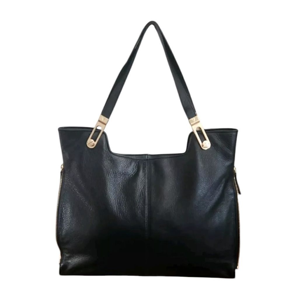 Vince Camuto Eliza Black Soft Pebbled Leather Tote Bag
